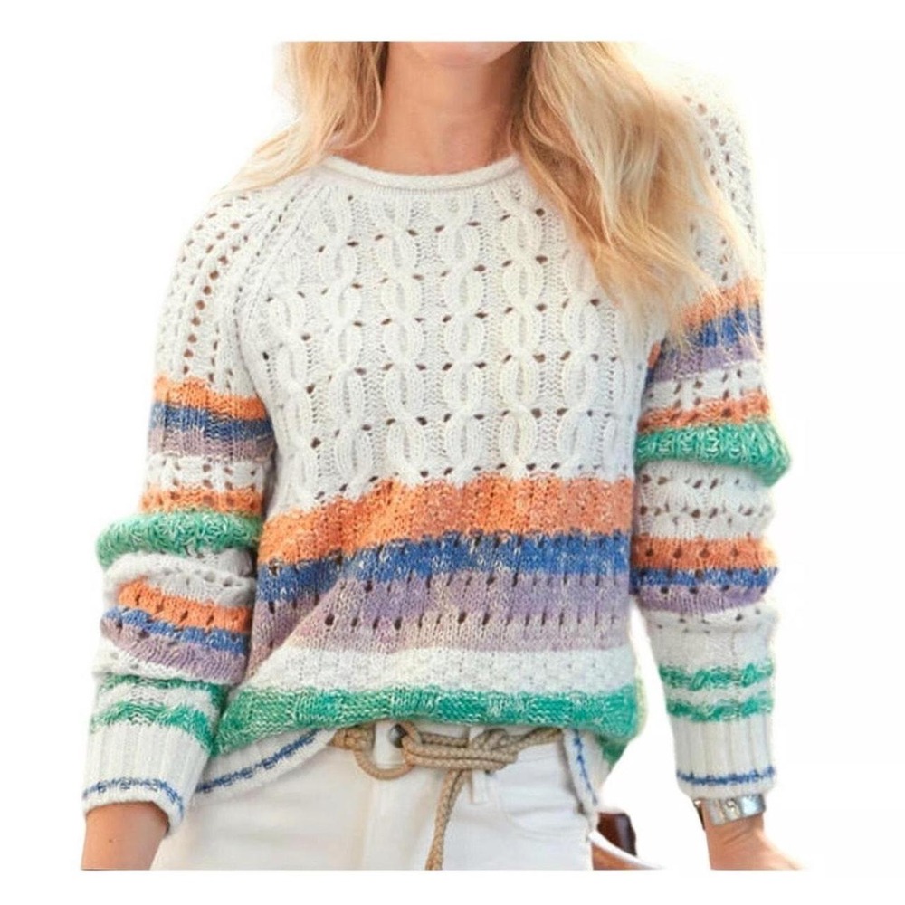 Sundance Waters Edge Sweater Striped women's Med Cottagecore Boho Shabby Chic